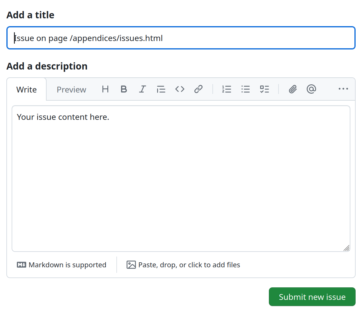 Issue form